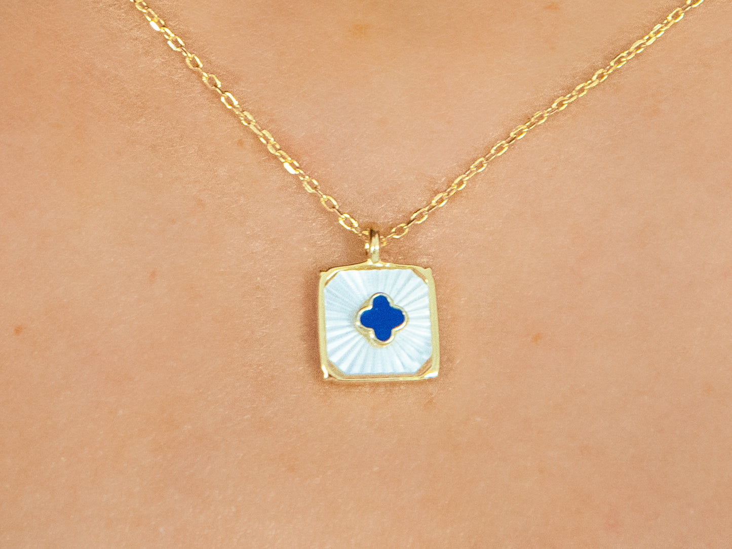 Lapis Lazuli & Pearl Clover Charm Necklace