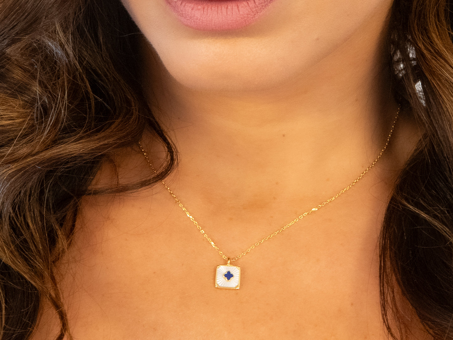 Lapis Lazuli & Pearl Clover Charm Necklace