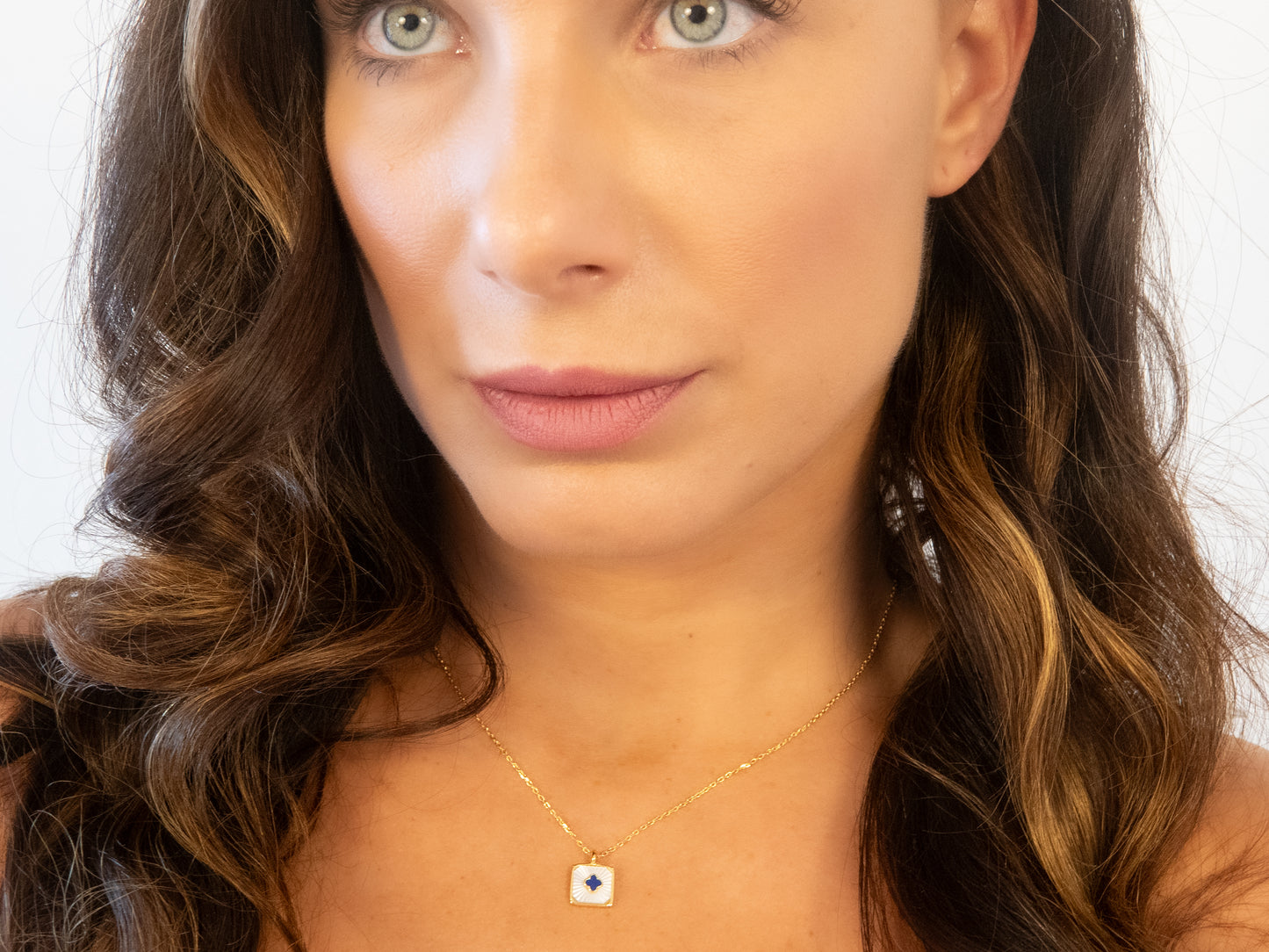 Lapis Lazuli & Pearl Clover Charm Necklace