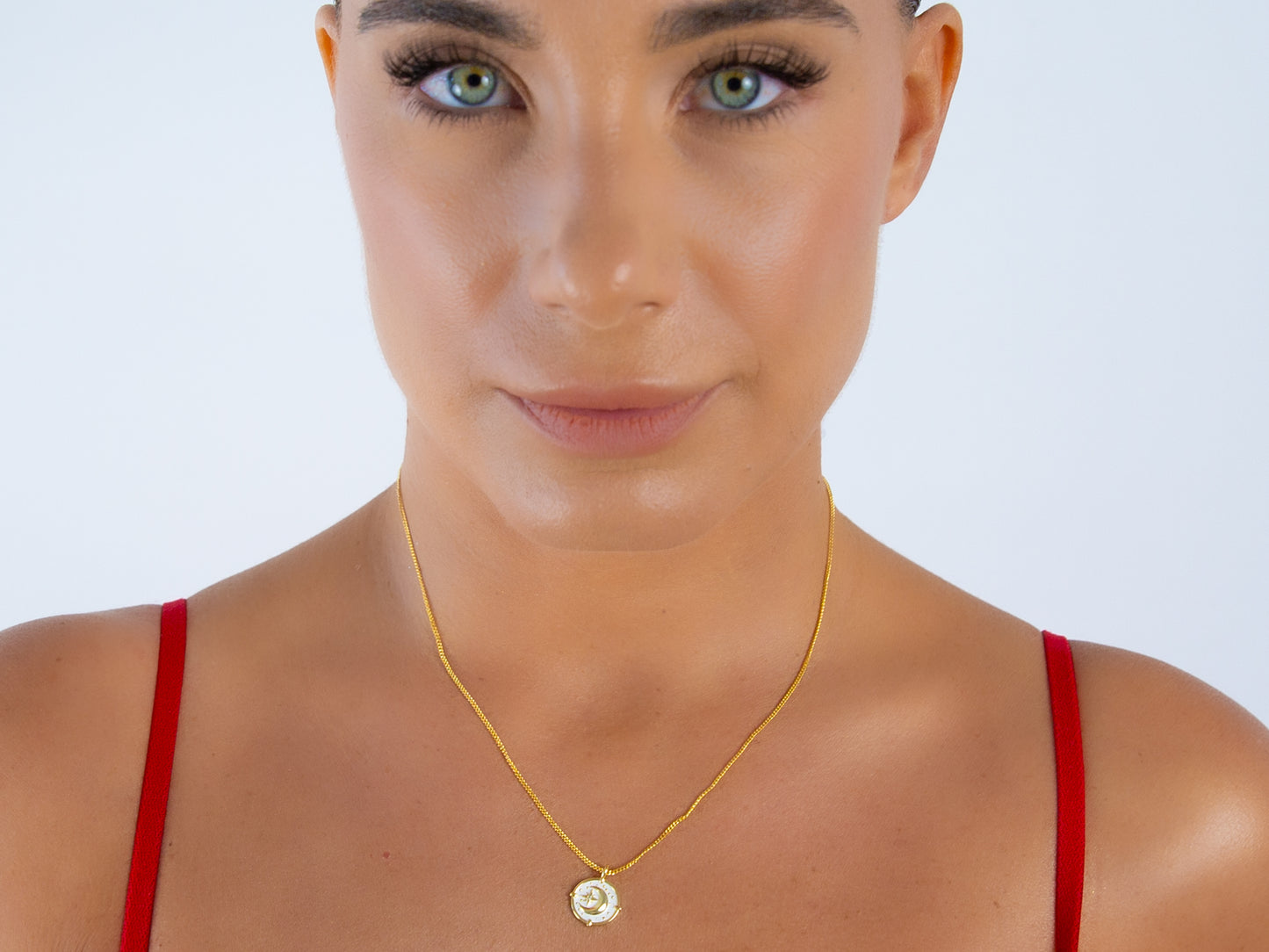 Moon and Wind Rose Charm Necklace