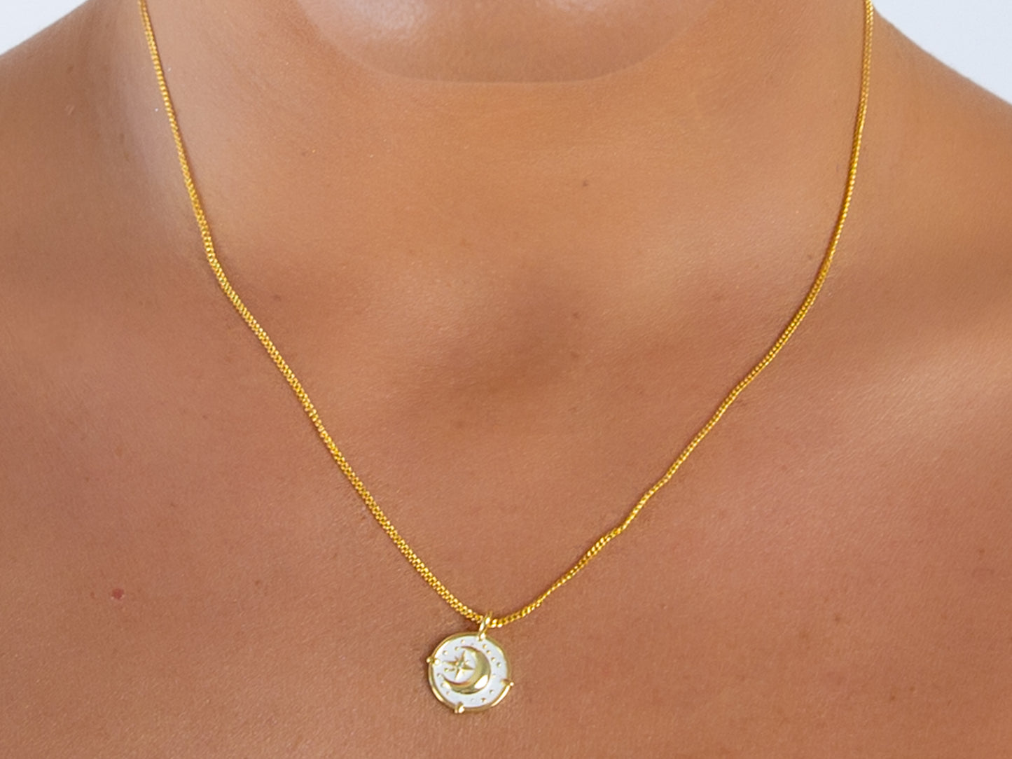 Moon and Wind Rose Charm Necklace