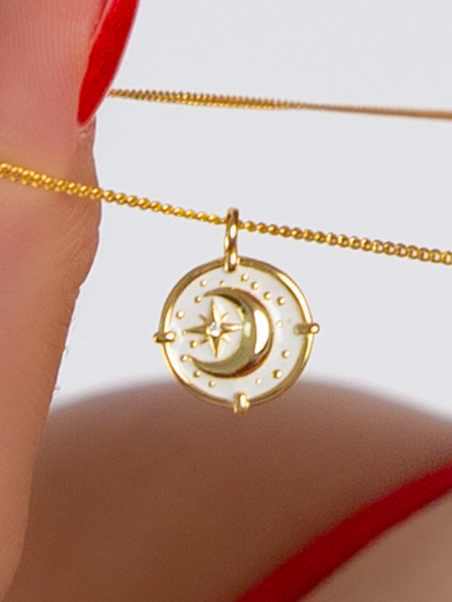 Moon and Wind Rose Charm Necklace