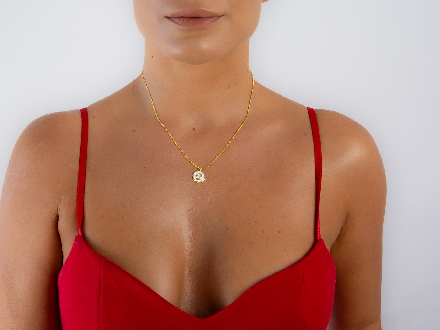 Moon and Wind Rose Charm Necklace