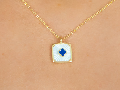 Lapis Lazuli & Pearl Clover Charm Necklace