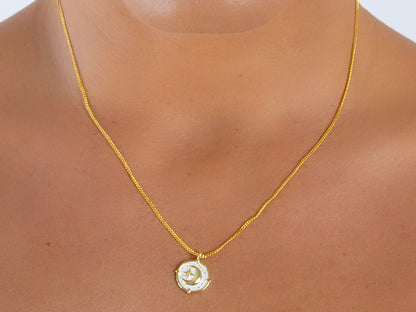 Moon and Wind Rose Charm Necklace