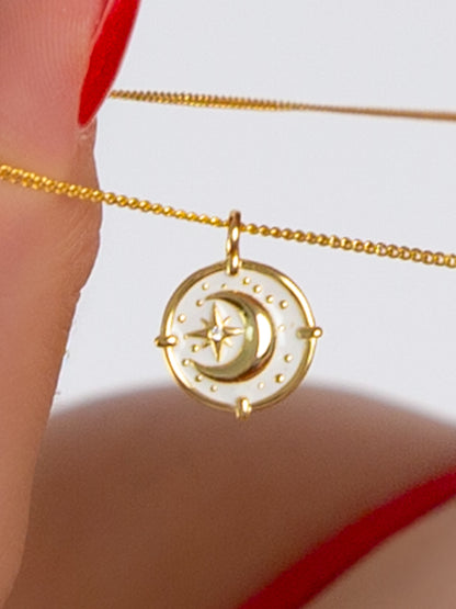 Moon and Wind Rose Charm Necklace